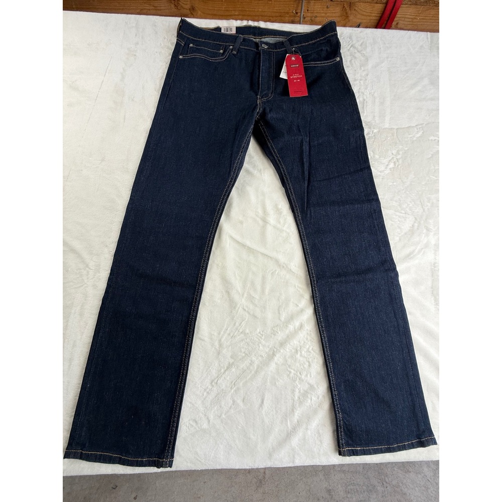Levis 513 Slim Straight Jeans Mens 34x32 Dark Indigo Blue Stretch